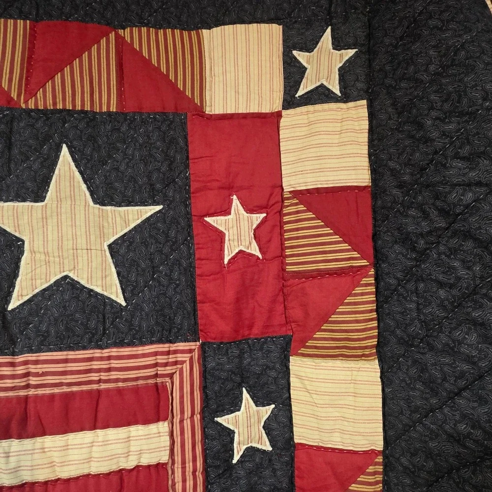 Americana Patriotic Stars and Stripes Quilted Wall Hanging Navy Red Cream 59x45